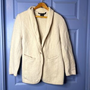 IB Diffusion Cream 100% Boiled Wool Shawl Collar Cardigan Jacket Size Medium
